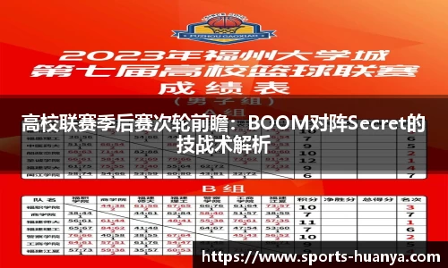 高校联赛季后赛次轮前瞻：BOOM对阵Secret的技战术解析